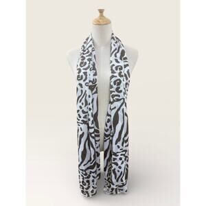 Black and White Stripe and Dot Pattern Scarf with Red Border, 70”